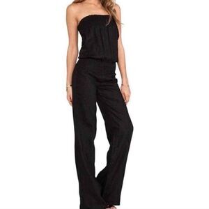 YOUNG FABULOUS & BROKE black Linen Jumpsuit Wide Leg Tube Top Vintage Style sm